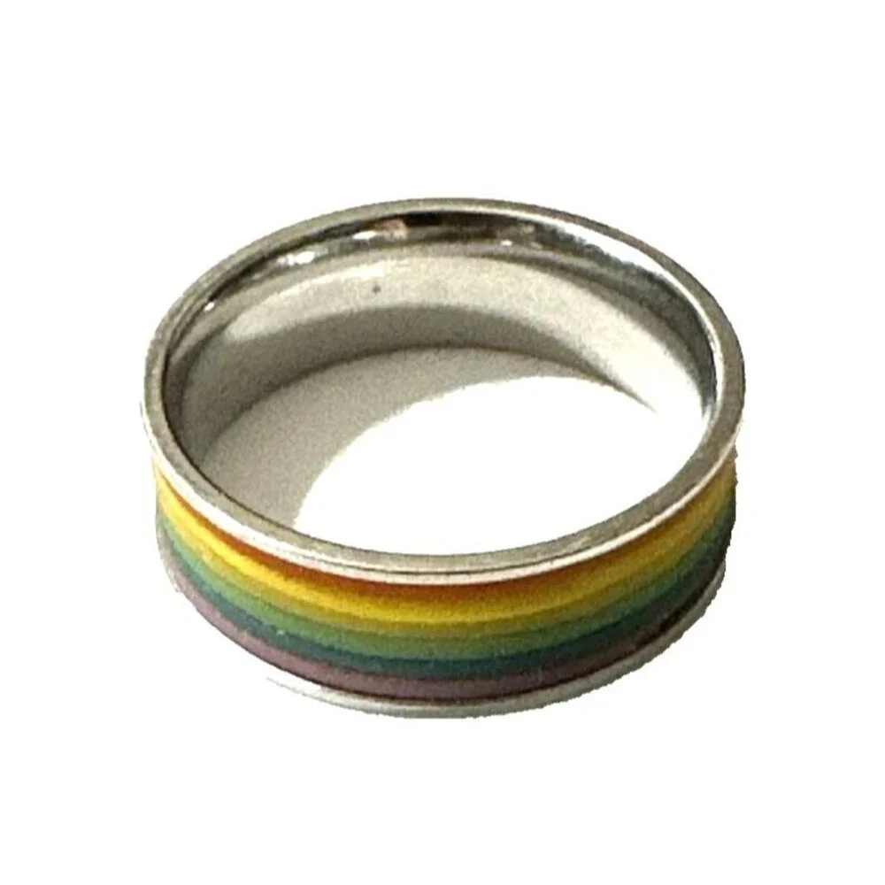 SPIKES Brand Rainbow Ring Stainless Steel Multicolor Band Pride SZ 12 Band